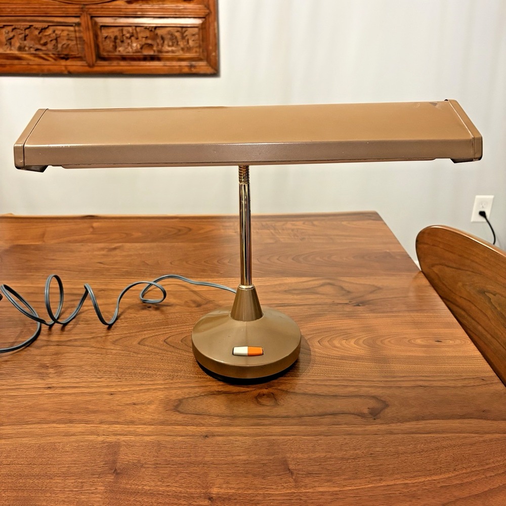 VTG MCM Brown Fluorescent Desk Lamp Industrial Gooseneck Metal WORKS